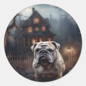 Bulldog Halloween eng Ronde Sticker (Voorkant)