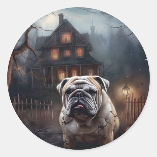Bulldog Halloween eng Ronde Sticker (Voorkant)