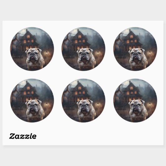 Bulldog Halloween eng Ronde Sticker (Vel)