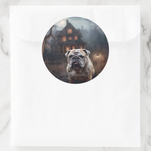 Bulldog Halloween eng Ronde Sticker (Tas)