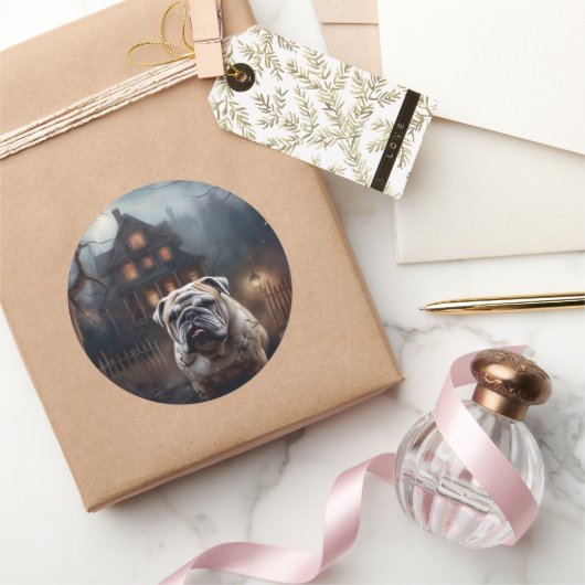 Bulldog Halloween eng Ronde Sticker (Geschenken)