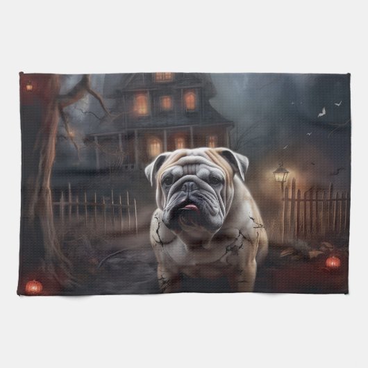 Bulldog Halloween eng Theedoek (Horizontaal)