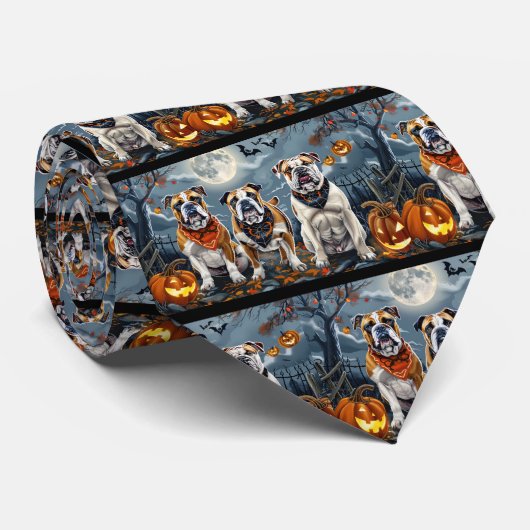 Bulldog Halloween Griezelig Stropdas (Opgerold)