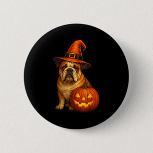 Bulldog Halloween Hond Heks Pompoen Ontwerp Thanks Ronde Button 5,7 Cm