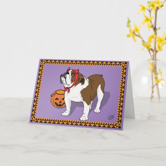 Bulldog Halloween Kaart (Gele Bloem)