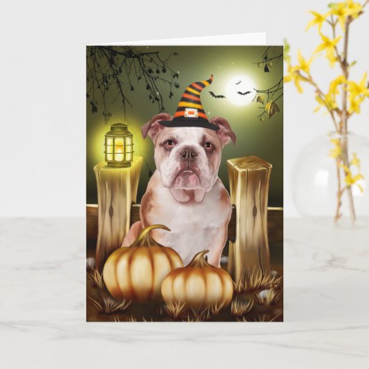 Bulldog Halloween Kaart (Gele Bloem)