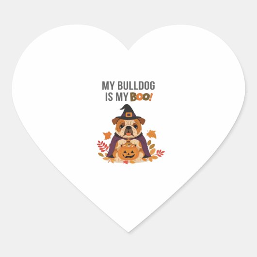Bulldog Halloween Kostuum Mijn Bulldog is mijn Boo Hart Sticker (Voorkant)
