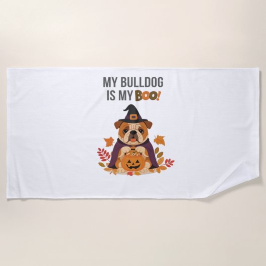 Bulldog Halloween Kostuum Mijn Bulldog is mijn Boo Strandlaken (Voorkant)