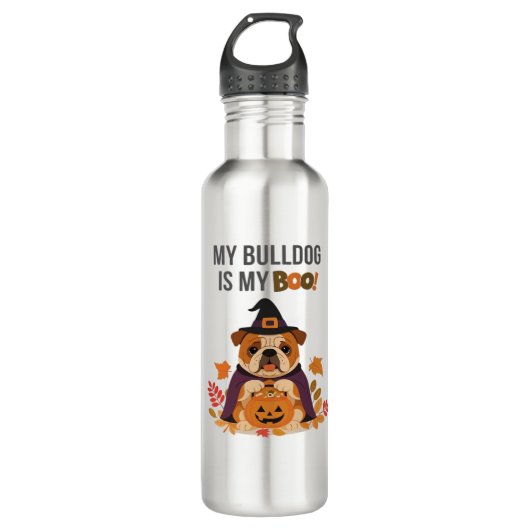 Bulldog Halloween Kostuum Mijn Bulldog is mijn Boo Waterfles (Voorkant)