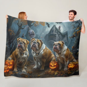 Bulldog Halloween Nacht Doggy Delight Fleece Deken