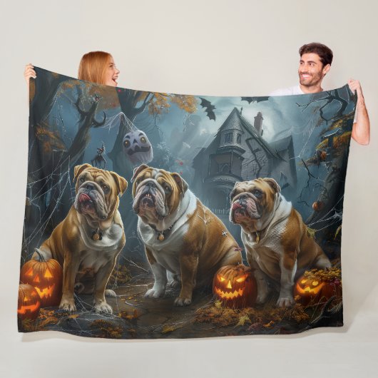Bulldog Halloween Nacht Doggy Delight Fleece Deken (In situ)