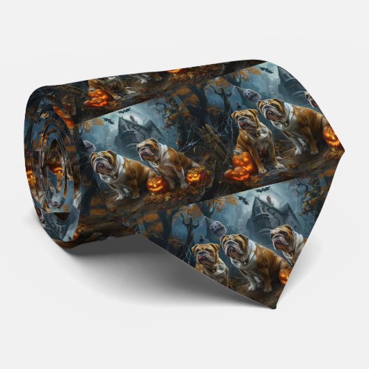 Bulldog Halloween Nacht Doggy Delight Stropdas (Opgerold)