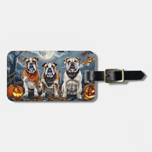 Bulldog Halloween Spooky Bagagelabel (Voorkant horizontaal)