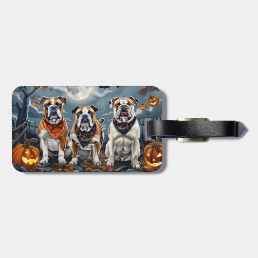 Bulldog Halloween Spooky Bagagelabel (Achterkant horizontaal)