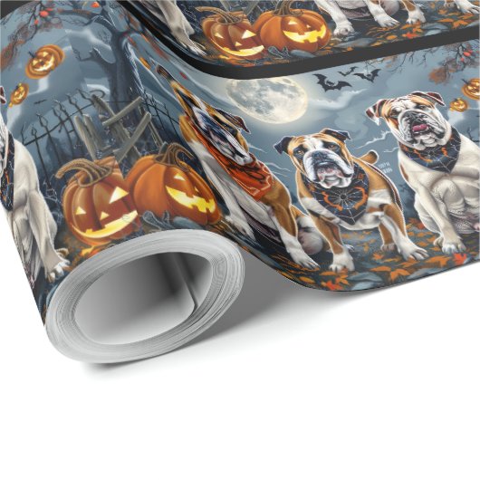 Bulldog Halloween Spooky Cadeaupapier (Rol Hoek)
