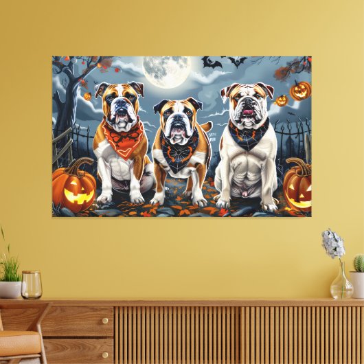 Bulldog Halloween Spooky Canvas Afdruk (Insitu (Woonkamer))