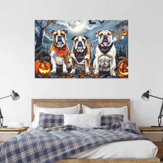 Bulldog Halloween Spooky Canvas Afdruk (Insitu (Slaapkamer))