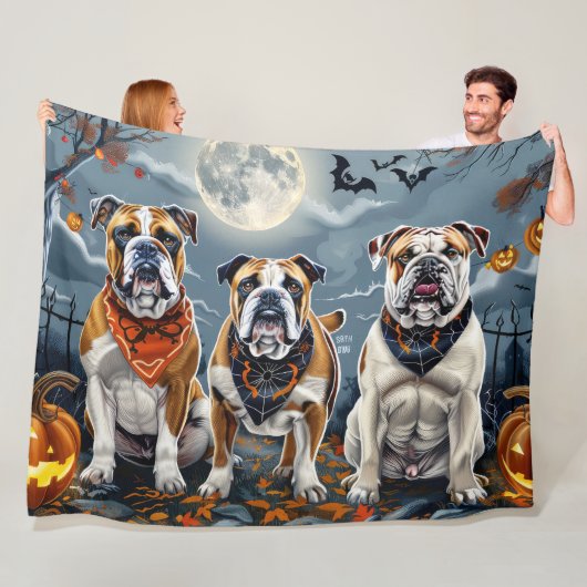 Bulldog Halloween Spooky Fleece Deken (In situ)