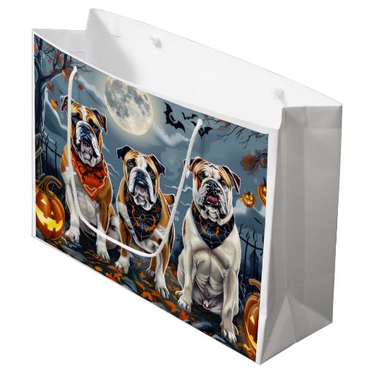 Bulldog Halloween Spooky Groot Cadeauzakje (Voorkant Gekanteld)