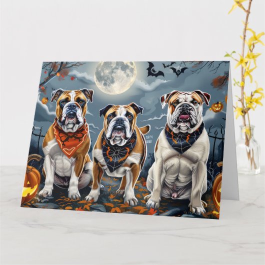 Bulldog Halloween Spooky Kaart (Gele Bloem)