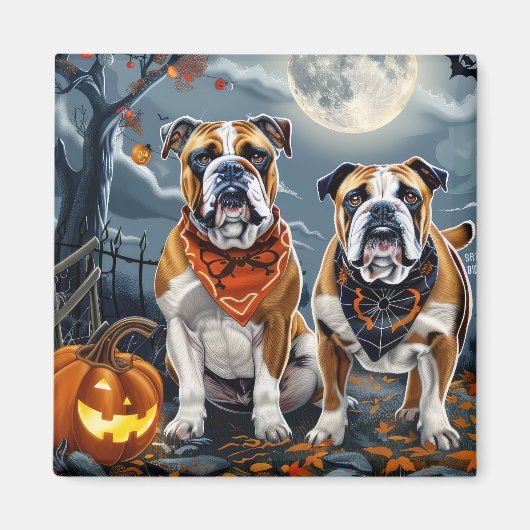 Bulldog Halloween Spooky Magneet (Voorkant)