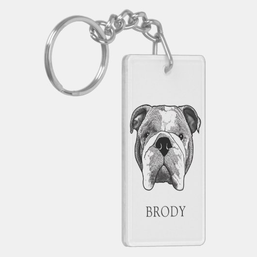 Bulldog handtekening gepersonaliseerd sleutelhanger (Voorkant Links)