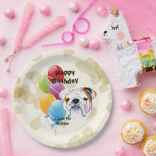 Bulldog Happy Birthday Decor Papieren Bordje (Feest)