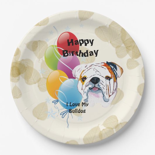 Bulldog Happy Birthday Decor Papieren Bordje (Voorkant)