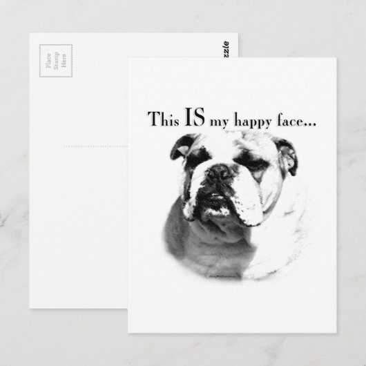 Bulldog Happy Face Briefkaart (Voorkant / Achterkant)