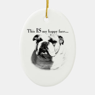 Bulldog Happy Face Keramisch Ornament