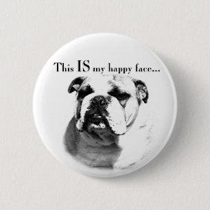 Bulldog Happy Face Ronde Button 5,7 Cm
