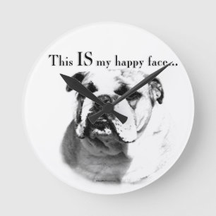 Bulldog Happy Face Ronde Klok