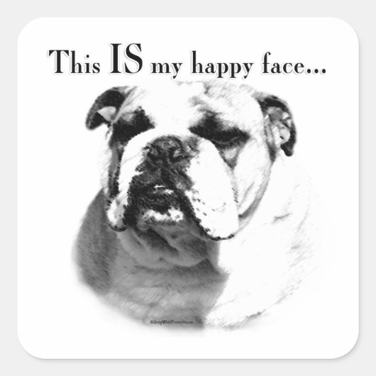 Bulldog Happy Face Vierkante Sticker (Voorkant)