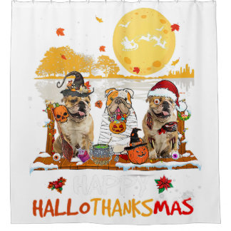Bulldog Happy Hanksmas Halloween Thanksgivin Douchegordijn