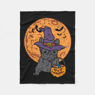 Bulldog Heks Maan Pompoen Halloween Frenchie Hond Fleece Deken