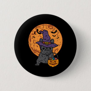 Bulldog Heks Maan Pompoen Halloween Frenchie Hond Ronde Button 5,7 Cm