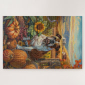 Bulldog Herfst Oogst Thanksgiving Legpuzzel (Horizontaal)