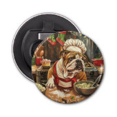 Bulldog Holiday Bakken: Feestelijke Kerstmis Button Flesopener (Voorkant)