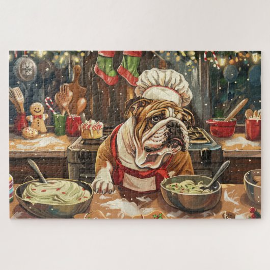 Bulldog Holiday Bakken: Feestelijke Kerstmis Legpuzzel (Horizontaal)