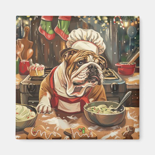 Bulldog Holiday Bakken: Feestelijke Kerstmis Magneet (Voorkant)