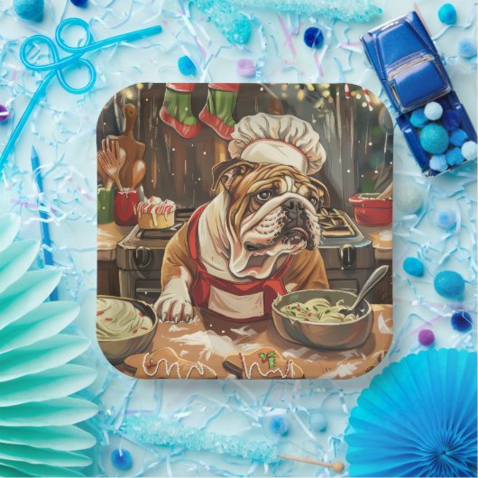 Bulldog Holiday Bakken: Feestelijke Kerstmis Papieren Bordje (Feest)