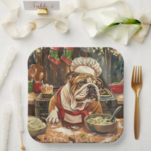 Bulldog Holiday Bakken: Feestelijke Kerstmis Papieren Bordje
