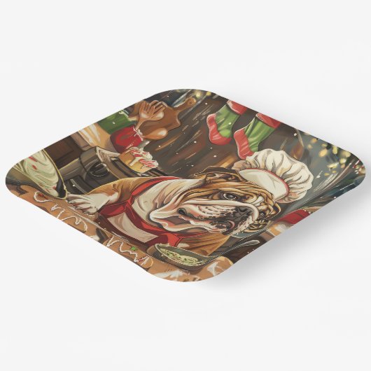 Bulldog Holiday Bakken: Feestelijke Kerstmis Papieren Bordje (Gebogen)