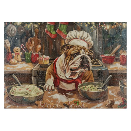Bulldog Holiday Bakken: Feestelijke Kerstmis Snijplank (Voorkant)