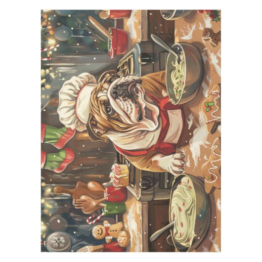 Bulldog Holiday Bakken: Feestelijke Kerstmis Tafelkleed (Voorkant)