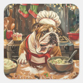 Bulldog Holiday Bakken: Feestelijke Kerstmis Vierkante Sticker (Voorkant)