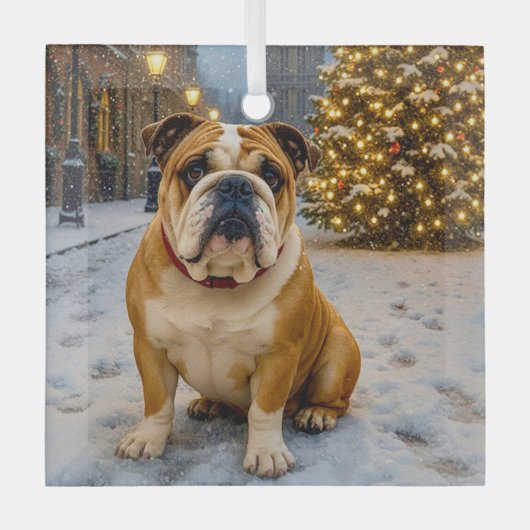Bulldog Holiday  Glas Ornament (Voorkant)