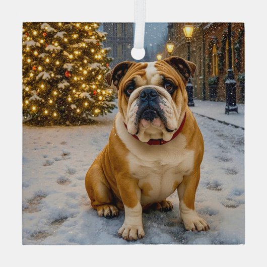 Bulldog Holiday  Glas Ornament (Achterkant)