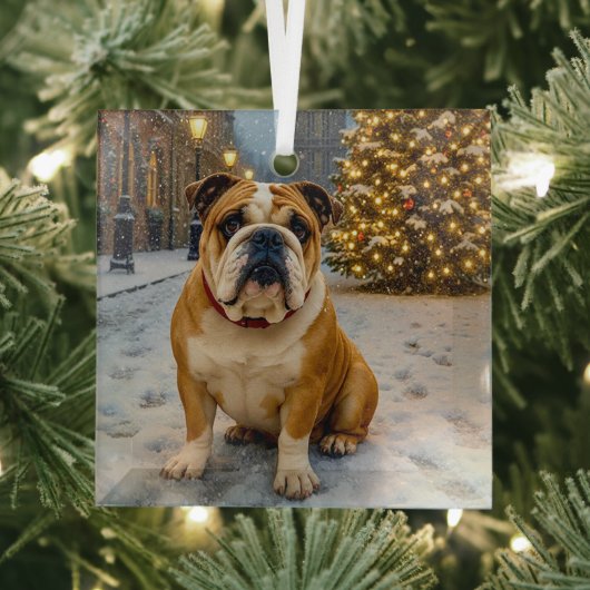 Bulldog Holiday  Glas Ornament (Insitu)