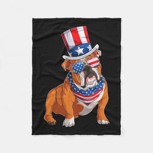 Bulldog hond 4 juli Amerikaanse vlag Fleece Deken (Voorkant)